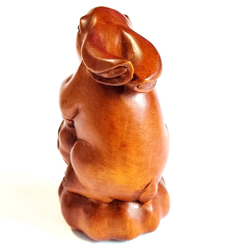 Hand Carved Boxwood Netsuke - Exquisite Rabbit Design Y8611-2 | Traditional Japanese Art Collectible | Perfect for Display, Gift Giving & Anime Enthusiasts