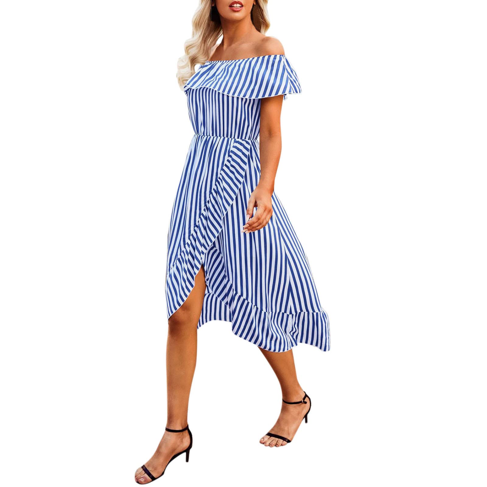 UYTOGOFE Women's Summer Off Shoulder Short Sleeve High Waist A-Line Mini Dress - Casual & Party Wear for Beach, Date Night, and Vacation Outfits