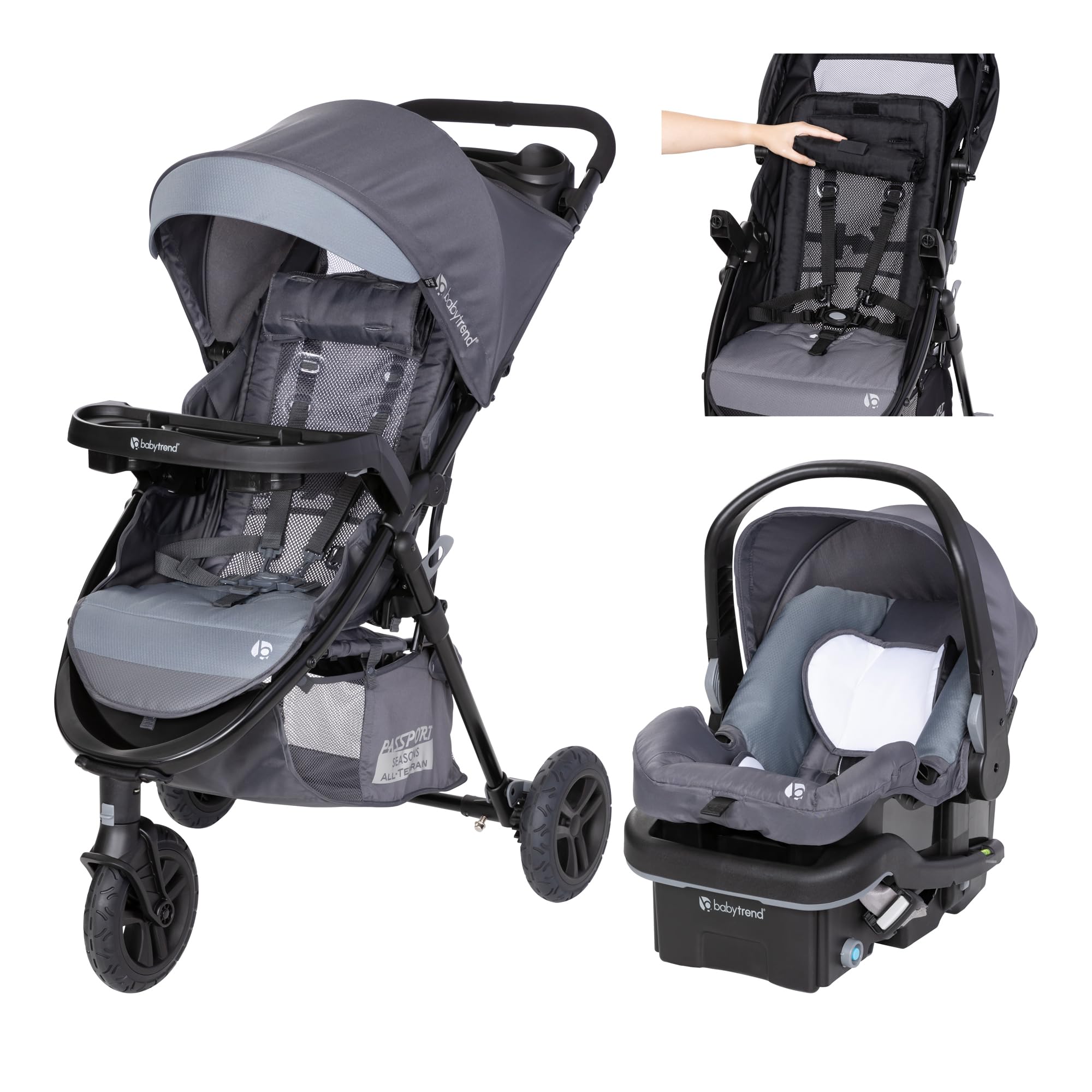 Baby Trend Passport® Seasons All-Terrain Stroller Travel System with EZ-Lift™ PLUS Infant Car Seat - Lightweight & Compact for Travel, Perfect for Newborns & Toddlers (Dash Grey) | Ideal for Airports, Shopping, and Outdoor Adventures