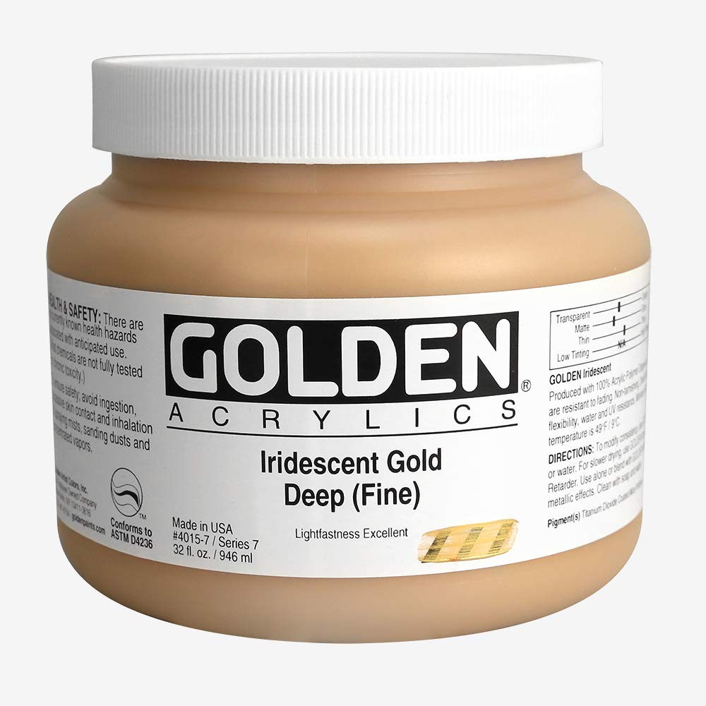 GOLDEN Heavy Body Acrylic Paint - Iridescent Gold Deep (Fine) 32 oz Jar, Professional Grade Semi-Opaque Acrylics for Canvas Painting, DIY Art Projects & Home Decor