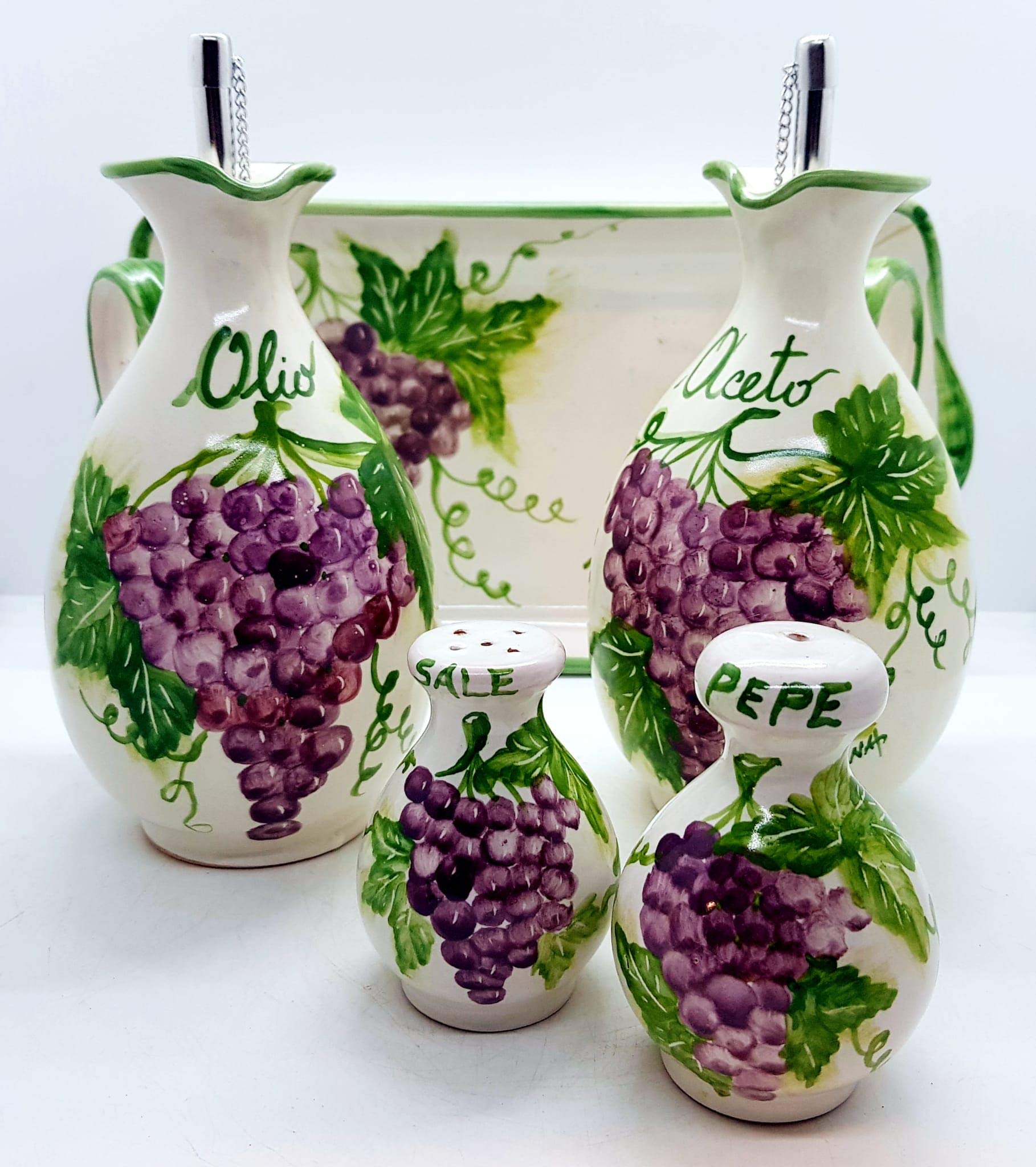 Handmade Orange Flower Ceramic Salt, Pepper, and Oil Set - Tableware by Le Ceramiche del Castello - Made in Italy - Perfect for Dining, Gifts, and Italian Kitchen Decor