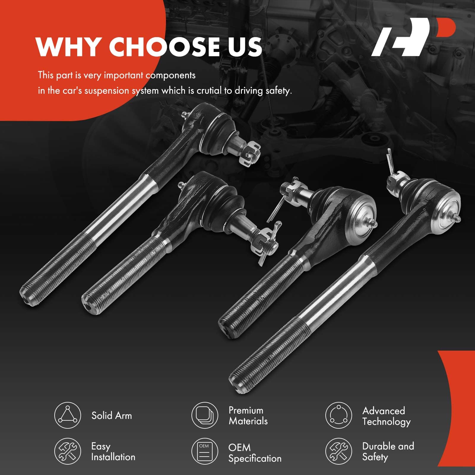 Premium Set of 4 Front Inner & Outer Tie Rod End Kit for Dodge Ram 1500 2000-2001, Ram 2500 2000-2002, Ram 3500 2000-2002 (RWD Only) - Heavy-Duty Suspension Replacement for Smooth Steering & Off-Road Performance
