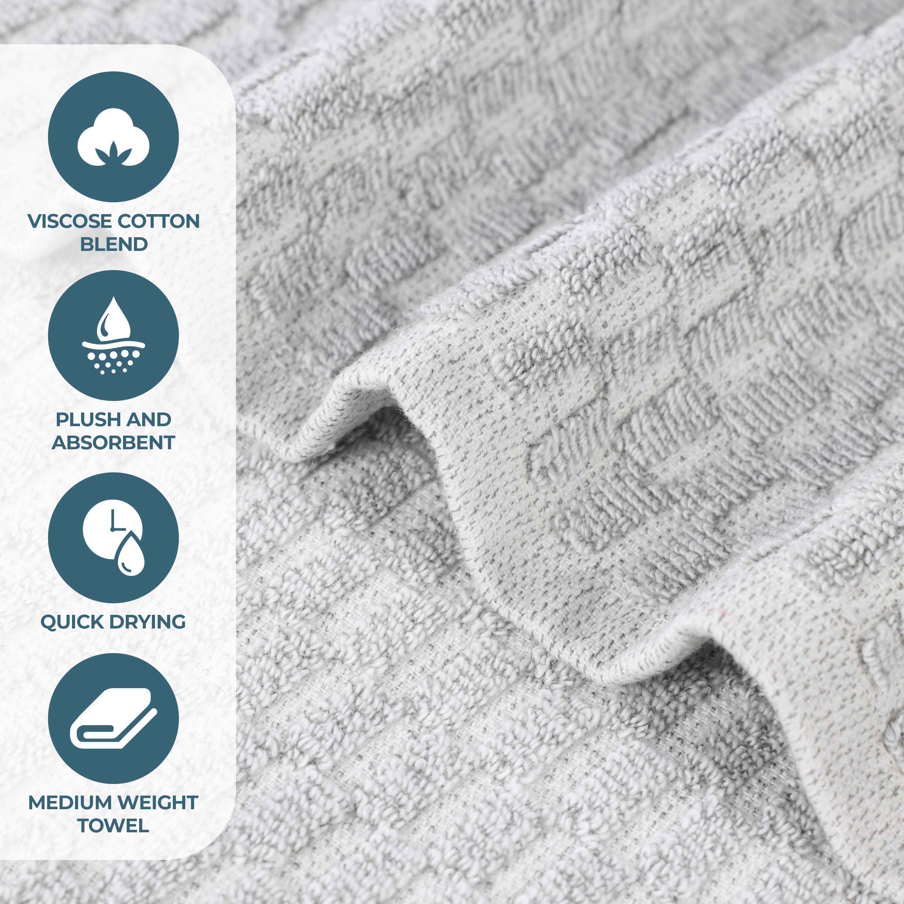 Premium Juno Cotton Blend Medium Weight Checkered Border Bath Towels - Set of 2, Soft & Absorbent for Spa, Bathroom & Beach Use