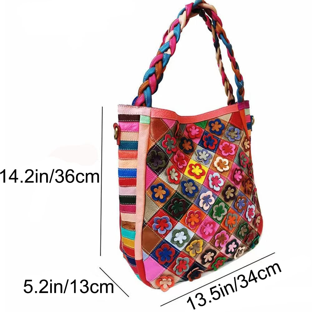 Genuine Leather Handbags for Women - 3D Floral Tote Bag with Hand Woven Strap, Shoulder Bag & Crossbody Purse | Elegant Satchel for Work, Travel & Everyday Use