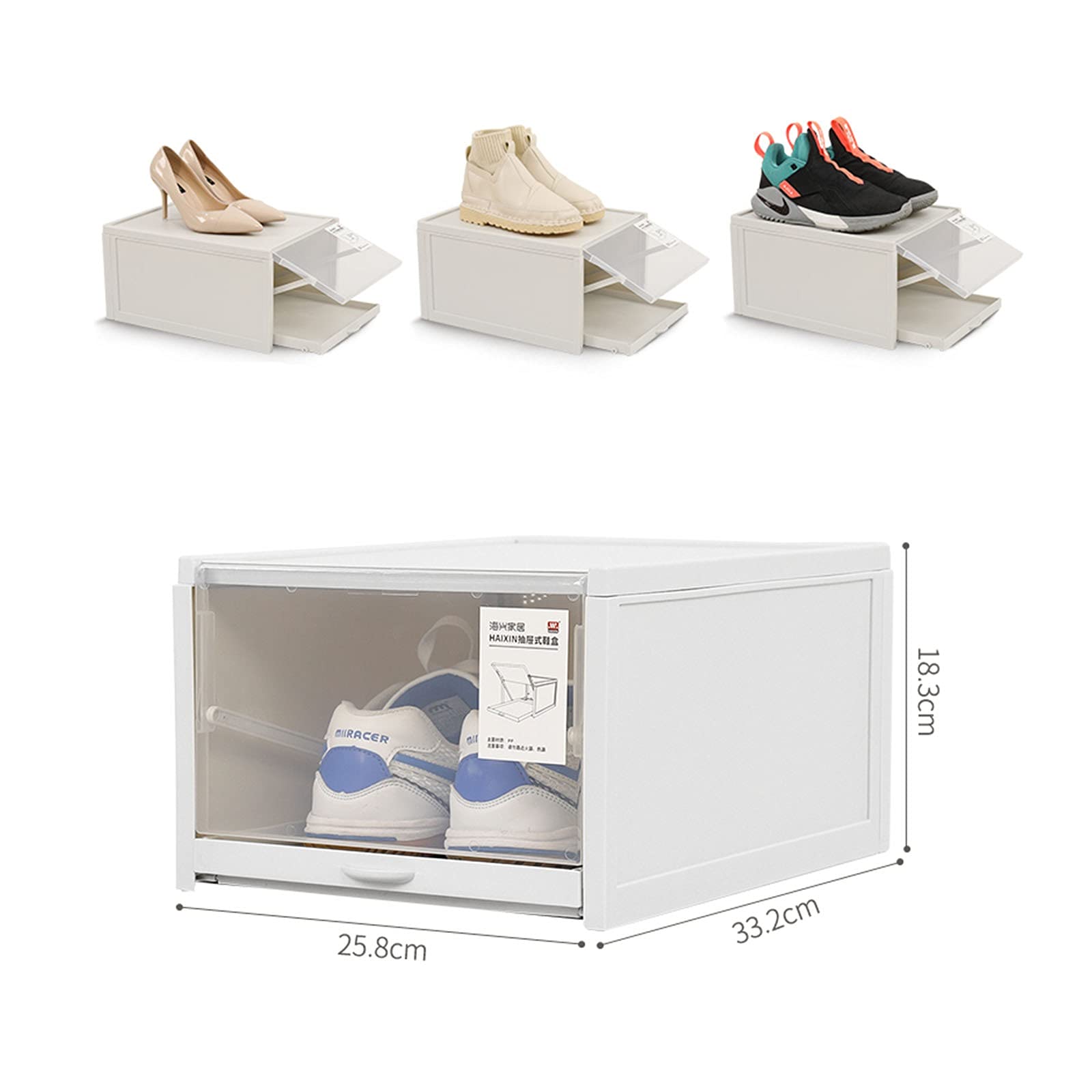 SUNDAY HOME Clear Shoe Boxes with Drawers - 12 Pack Stackable Plastic Shoe Storage Containers | Closet Organizer & Sneaker Display Case (White) - Perfect for Bedroom, Closet, or Entryway Organization
