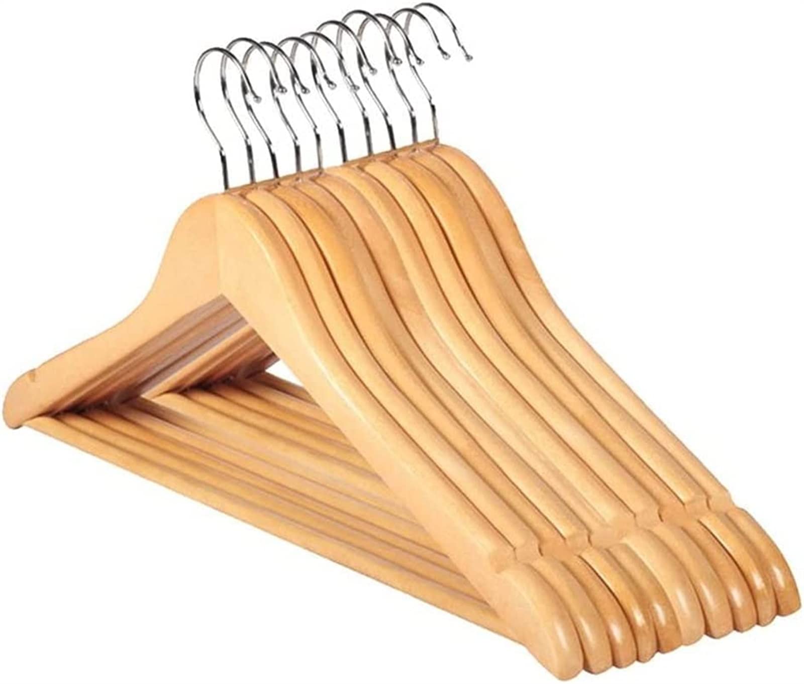 10-Pack Solid Wood Coat Hangers - Non-Slip Clothes Hangers for Shirts, Sweaters & Dresses - Beige Wooden Hangers for Closet Organization & Drying Rack Use