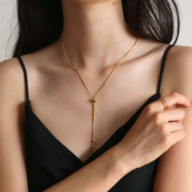 18K Gold Lariat Slider Chain Necklace for Women - Adjustable Length, Dainty & Elegant Jewelry Gift for Her - Perfect for Date Night, Wedding, Anniversary & Special Occasions
