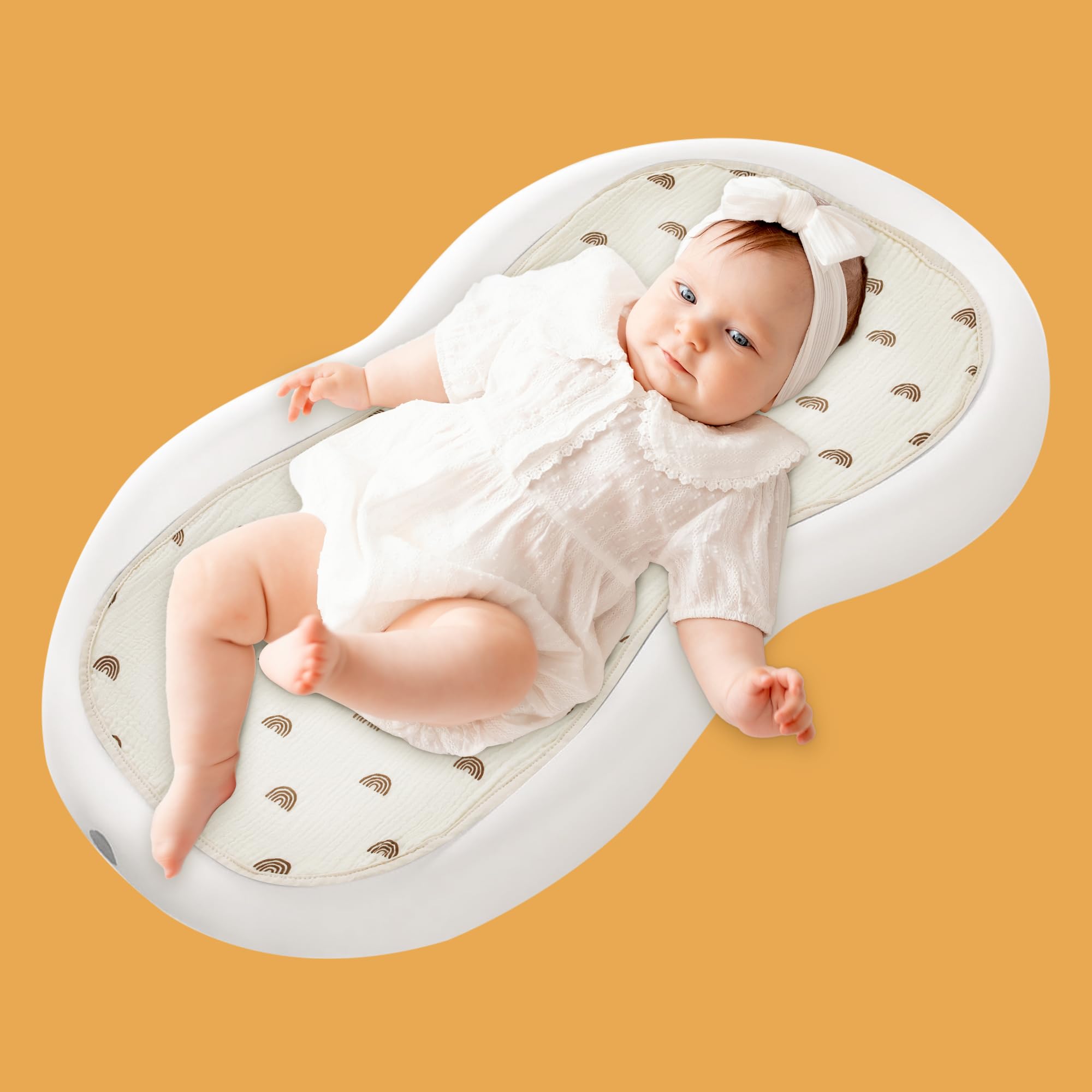 HOMBYS Washable Waterproof Baby Changing Pad Cover - 100% Cotton Muslin Changing Table Pad Liner (3 Pack, Cream White/Ginger/Rainbow) for Nursery, Diaper Changing Station & Travel