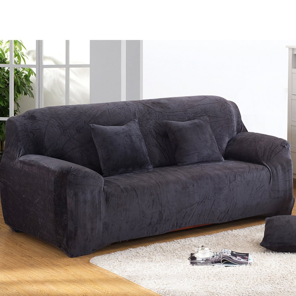 Elastic Sofa Slipcovers - Solid Color Stretchable Couch Covers for 3-Seater U-Shaped Sectional Sofa (75x90 Inch) | Pet-Friendly, Anti-Slip Furniture Protector for Living Room | All-Season Home Decor for Dogs & Family Use