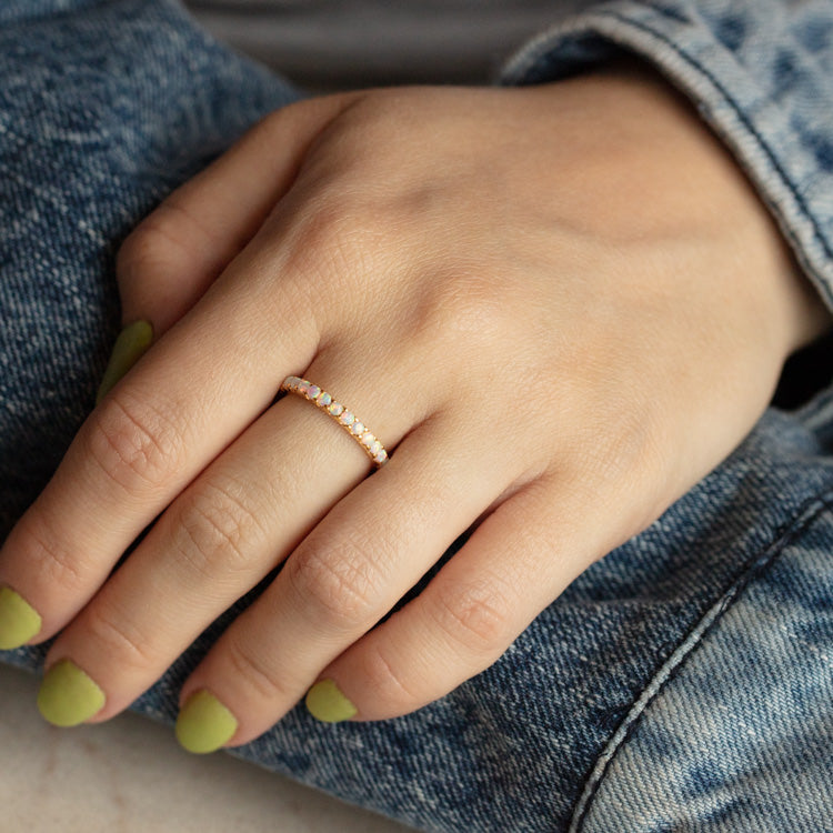 Opal and Amazonite Eternity Band Ring - Dainty Stackable Wedding Band for Women - Perfect for Bridal Jewelry, Anniversary Gifts & Everyday Wear