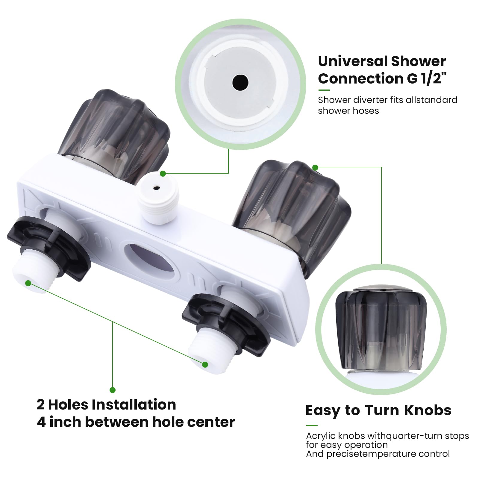 **RV Shower Faucet - Dual Handle Camper Shower Valve with Acrylic Knobs, 4