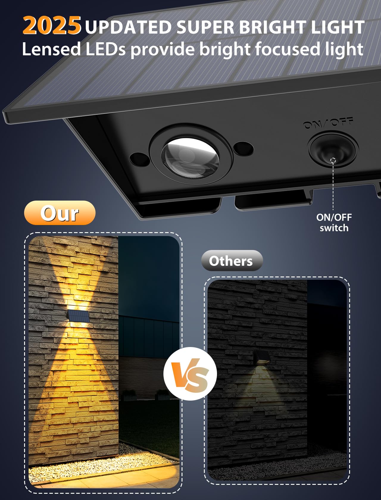6-Pack Solar Fence Lights Outdoor Waterproof - 100 Lumens Warm White Up & Down Wall Lights with Dusk to Dawn Sensor - Perfect for Backyard, Pool, Patio, Porch, Railing & Step Lighting