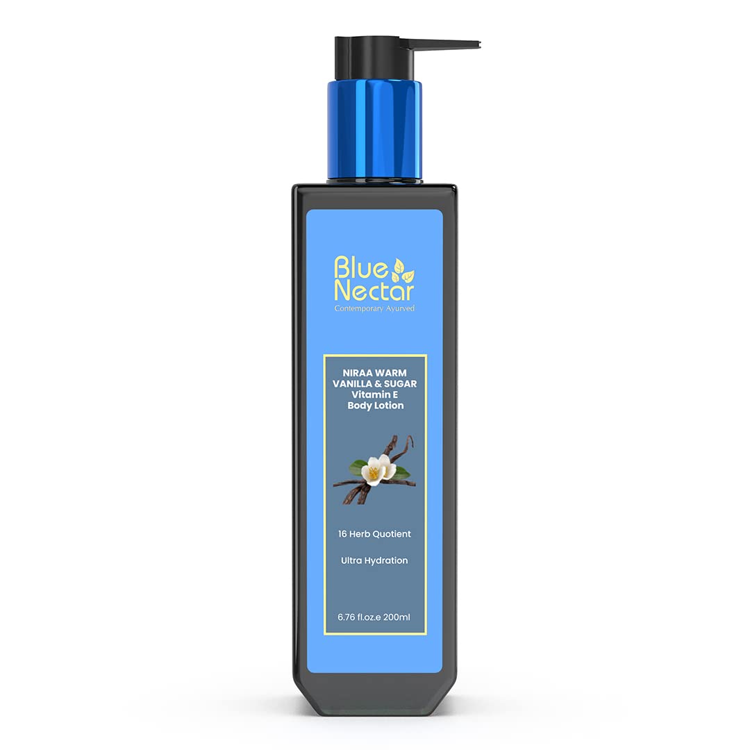 Blue Nectar Ultra Hydrating Warm Vanilla Body Lotion for Dry & Oily Skin with Plant-Based Vitamin E | Natural Body Butter & Winter Moisturizer | Deep Hydration for Face & Body | 16 Herbs Formula | 200ml | Perfect for Daily Skincare & Cold Weather Protection