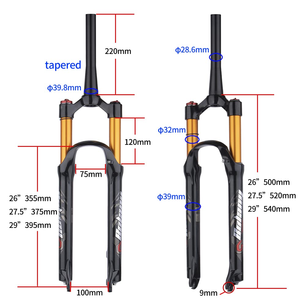 BOLANY 26/27.5/29 Inch MTB Air Suspension Fork - 120mm Travel, Rebound Adjust, 1/8 Straight/Tapered Tube, Manual/Remote Lockout, QR 9mm Front Fork for Mountain Biking & Trail Riding