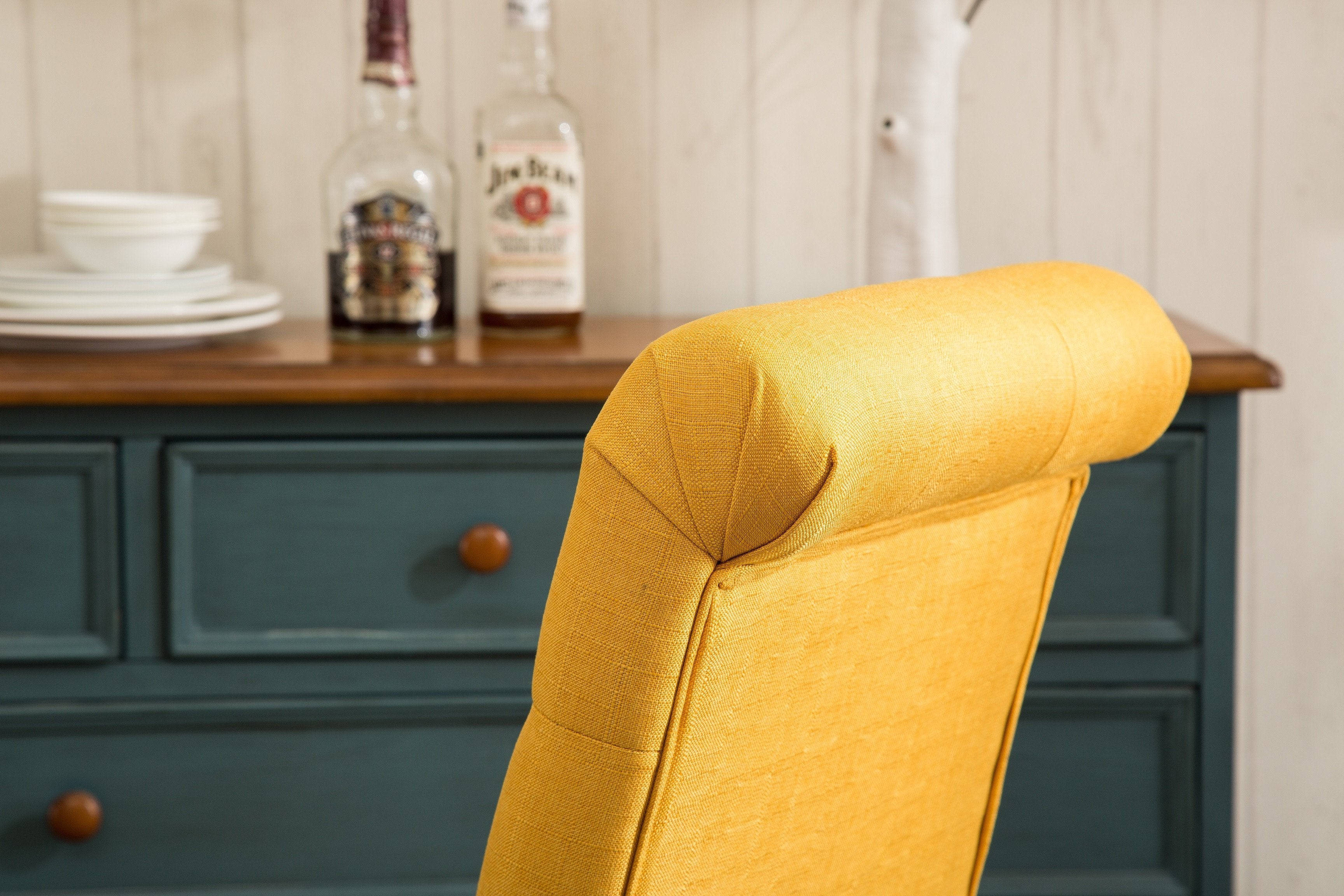Roundhill Furniture Solid Wood Tufted Parsons Dining Chairs - Set of 2, Yellow - Modern Farmhouse Kitchen Chairs for Dining Room & Breakfast Nook