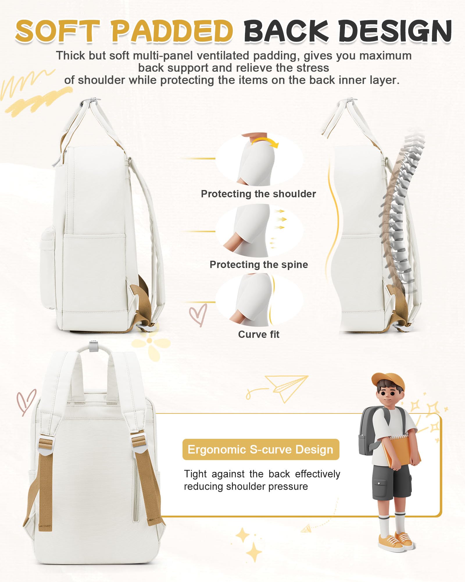 BJLFS Waterproof School Backpack for Girls & Boys - Lightweight Laptop Backpack for College Students, Women & Men - Durable Travel Rucksack & Casual Daypack - Perfect for School, Work, Travel & Outdoor Activities