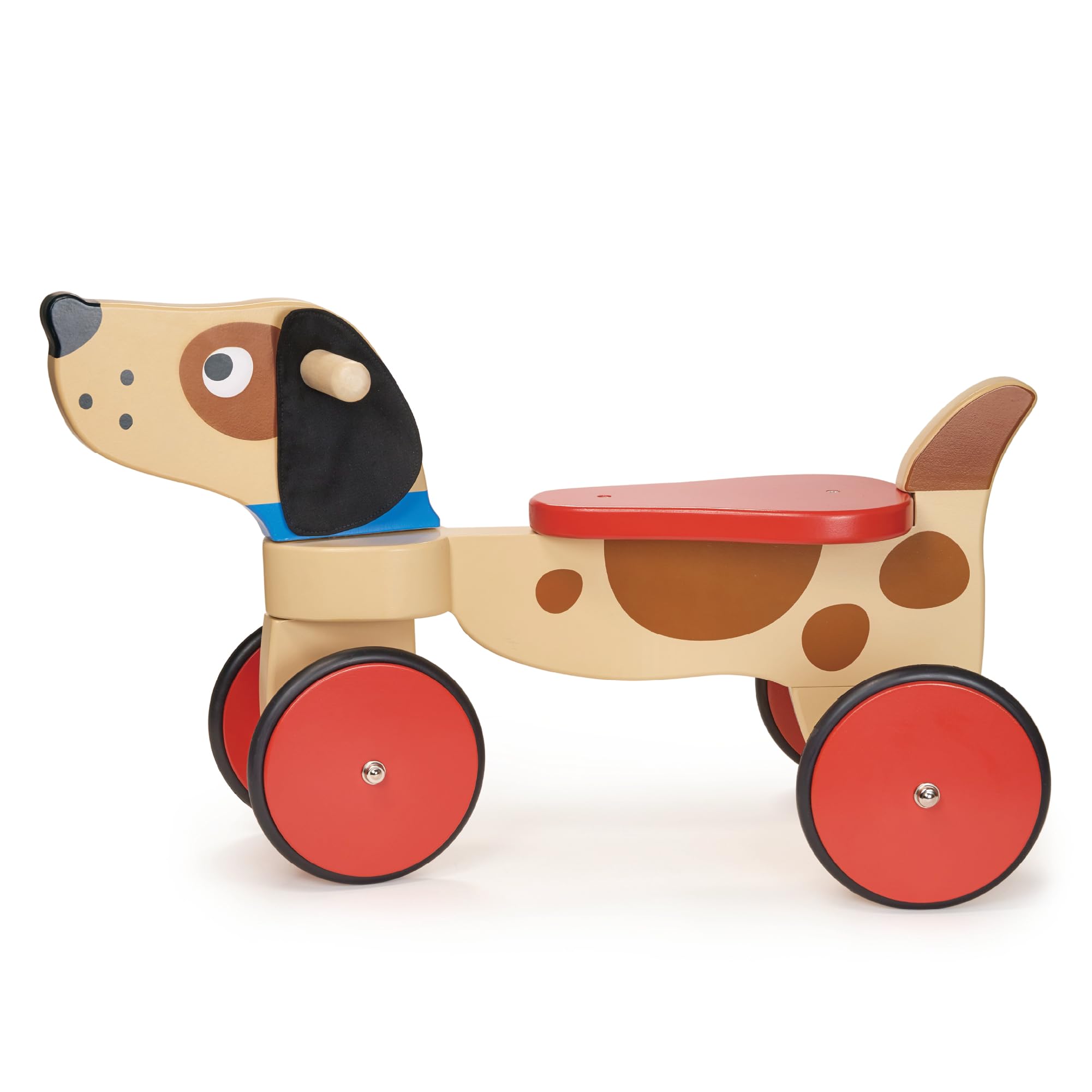 Mentari Wooden Ride-On Puppy Toy for Toddlers 12+ Months - Sturdy Dog on Wheels with Fabric Ears & Rubber-Trimmed Wheels - Safe Push Toy to Develop Balance & Coordination - Perfect for Indoor Play, Outdoor Fun & Early Childhood Development