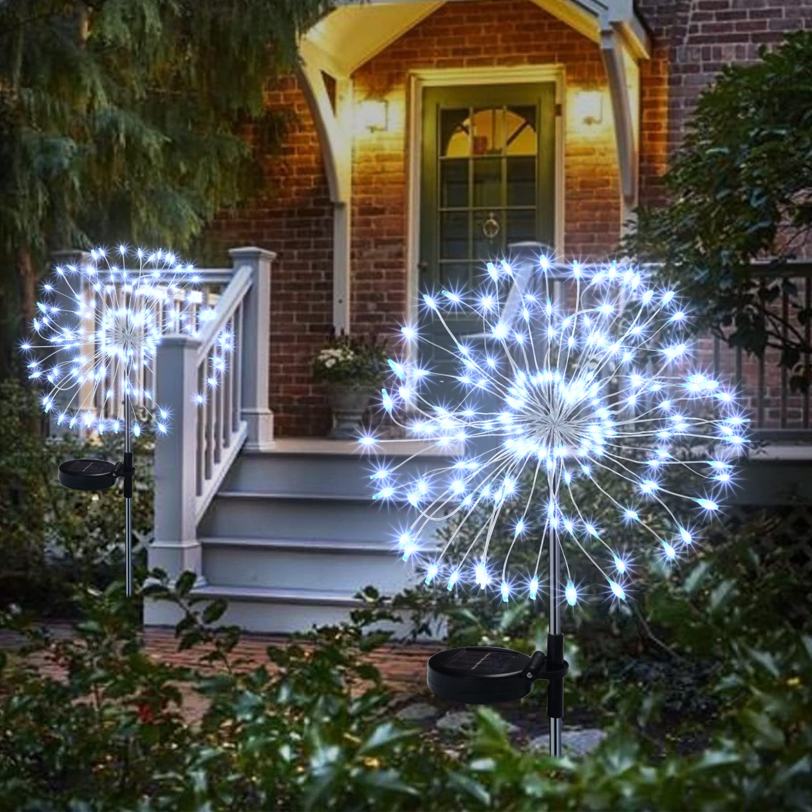 2 Pack Solar Garden Lights Outdoor Waterproof IP65 with 8 Lighting Modes - Decorative Firework Solar Lights for Garden, Patio, Courtyard, Pathway, Porch & Indoor Decor (White) | Perfect for Evening Ambiance, Landscape Lighting & Outdoor Parties