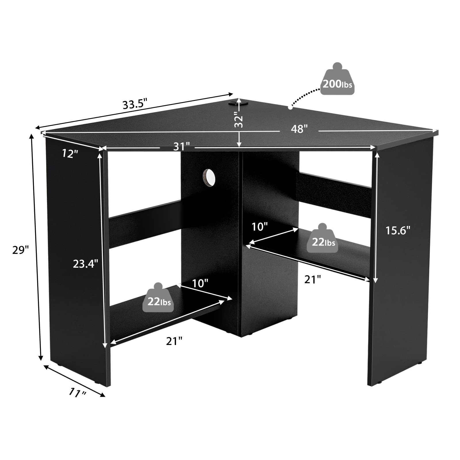 JV10265DK Corner Desk for Home Office, Black - Space-Saving L-Shaped Computer Desk for Small Spaces, Gaming & Workstation Setup