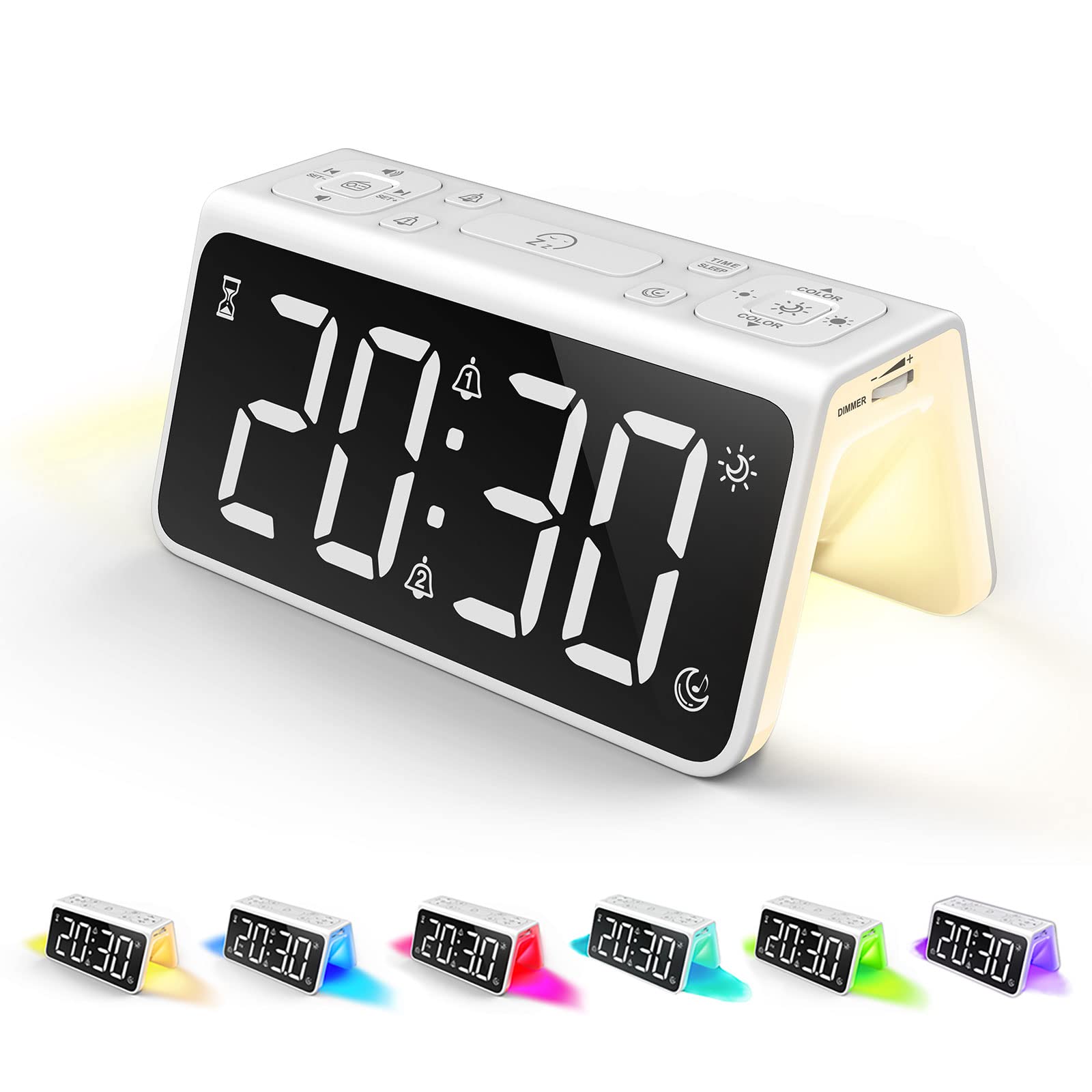 RGB Digital Alarm Clock with USB Charger & Dimmable LED Display - Bedside Clock with Night Light, Sleep Sounds for Kids, Teens, Adults - Perfect for Bedroom, Nursery, Office & Travel Use