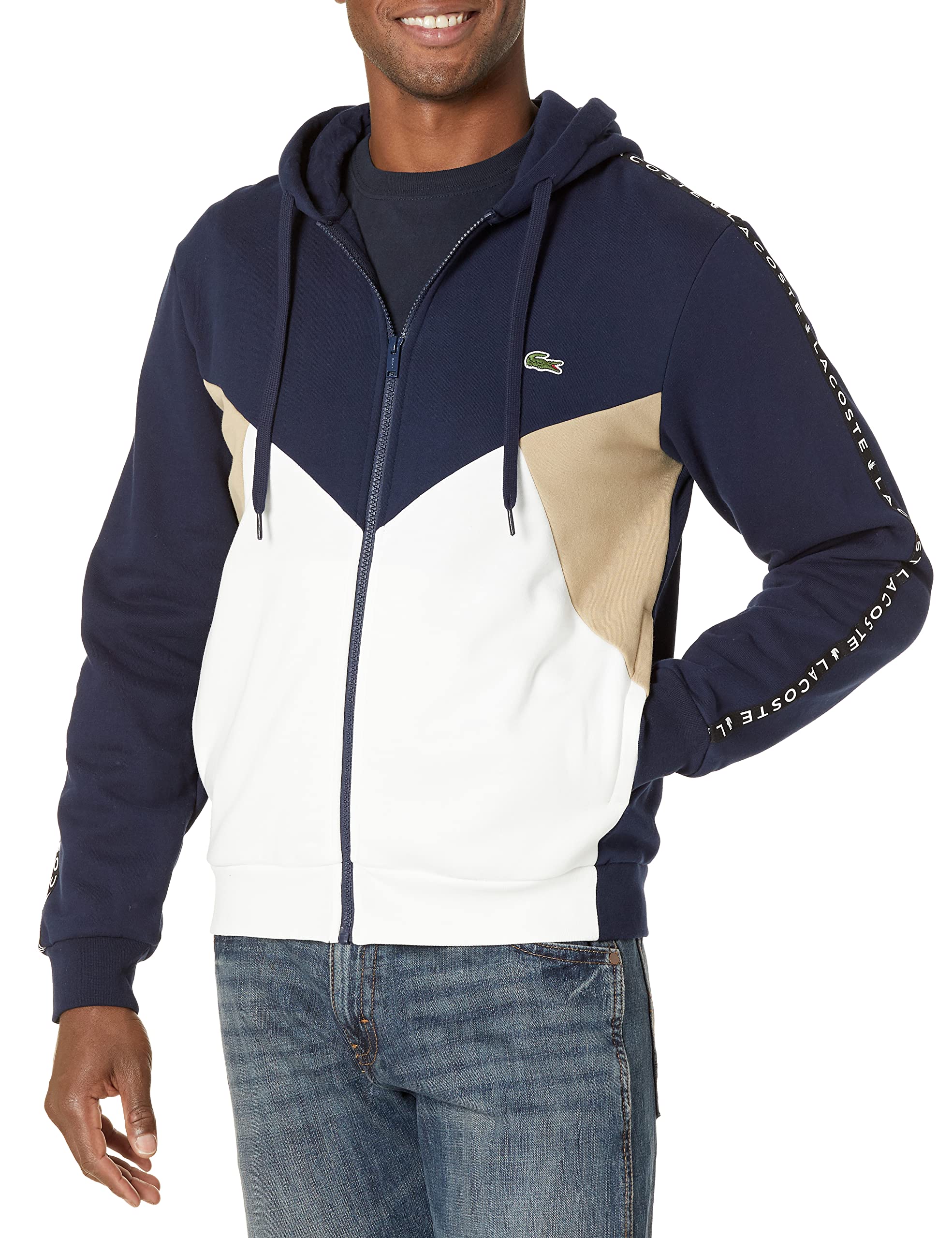 Lacoste Men's Colorblock Lettered Fleece Zip-Up Hoodie | Casual Winter Pullover for Streetwear & Outdoor Activities