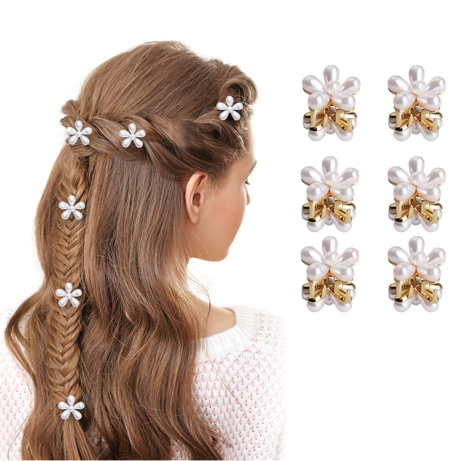 Kidzoo 6pcs Mini Pearl Hair Clips for Women & Girls - Sweet Artificial Pearl Barrettes & Flower Hair Pins - Perfect for Weddings, Parties & Everyday Use | Hair Accessories for Bridal, Prom, School & Office Styles