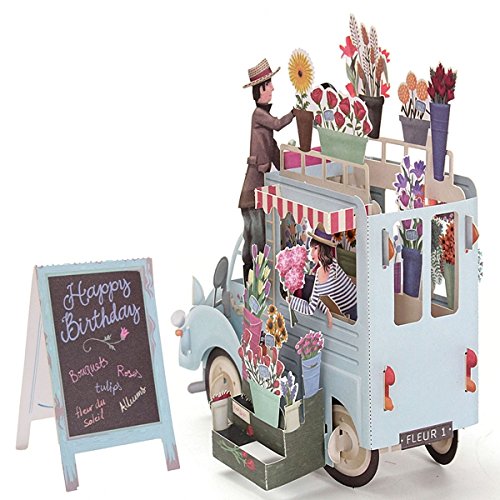 3D Pop Up Flower Car Birthday Card - Anniversary & Invitation for Parties