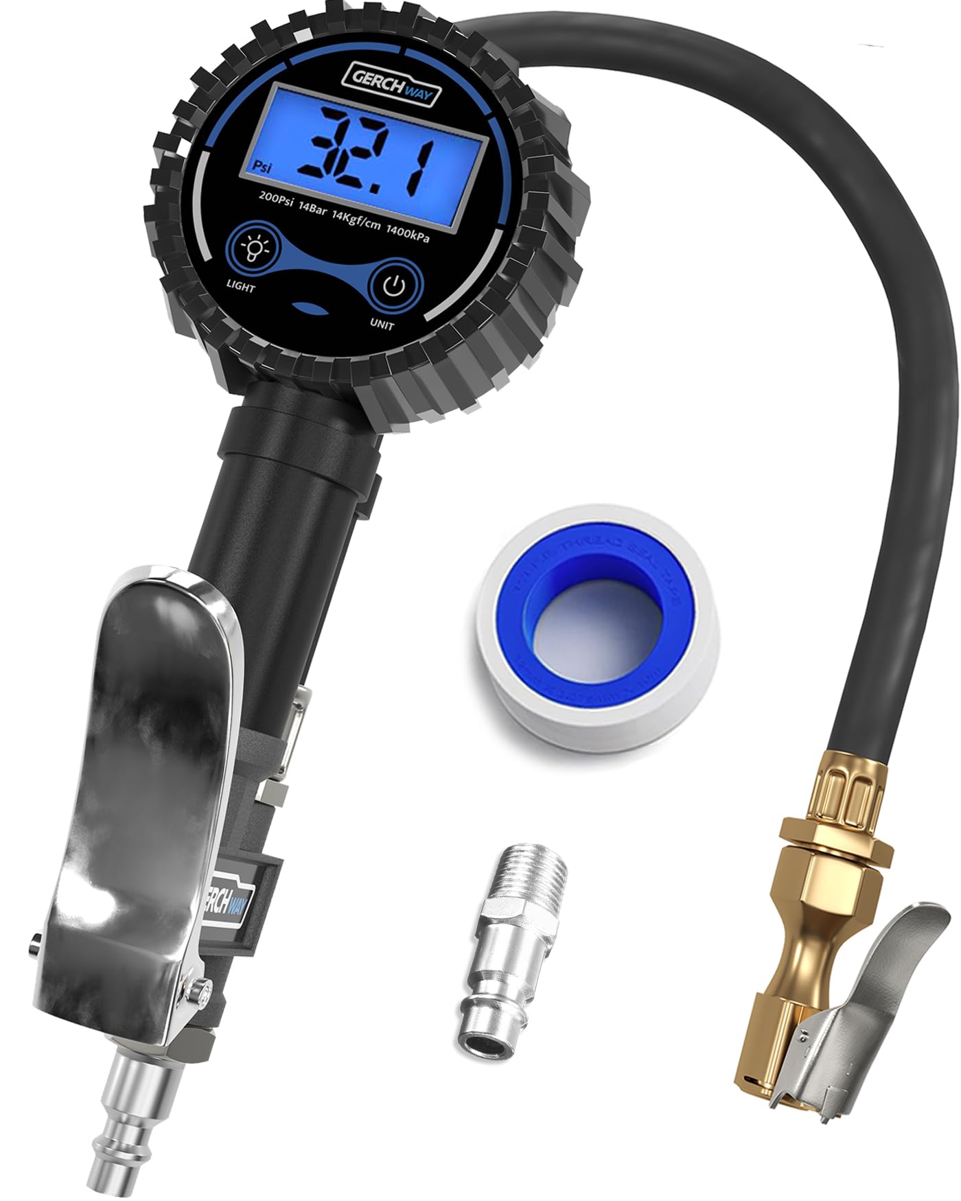 Digital Tire Inflator with Pressure Gauge - 200PSI Heavy Duty Air Compressor Pump with Extra Long Hose & Quick Connect Chuck - Perfect for Cars, Trucks, Bikes & RV Tires