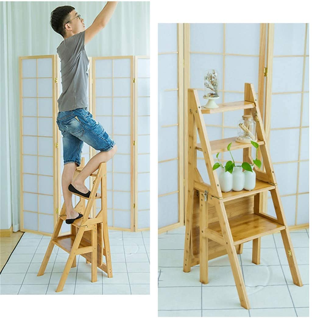 XHALERY Wooden Folding Step Stool - Portable Multifunctional Ladder Stool for Home, Library, Kitchen, and Office Use - Compact Step Stool with Non-Slip Surface for Safe Climbing and Storage