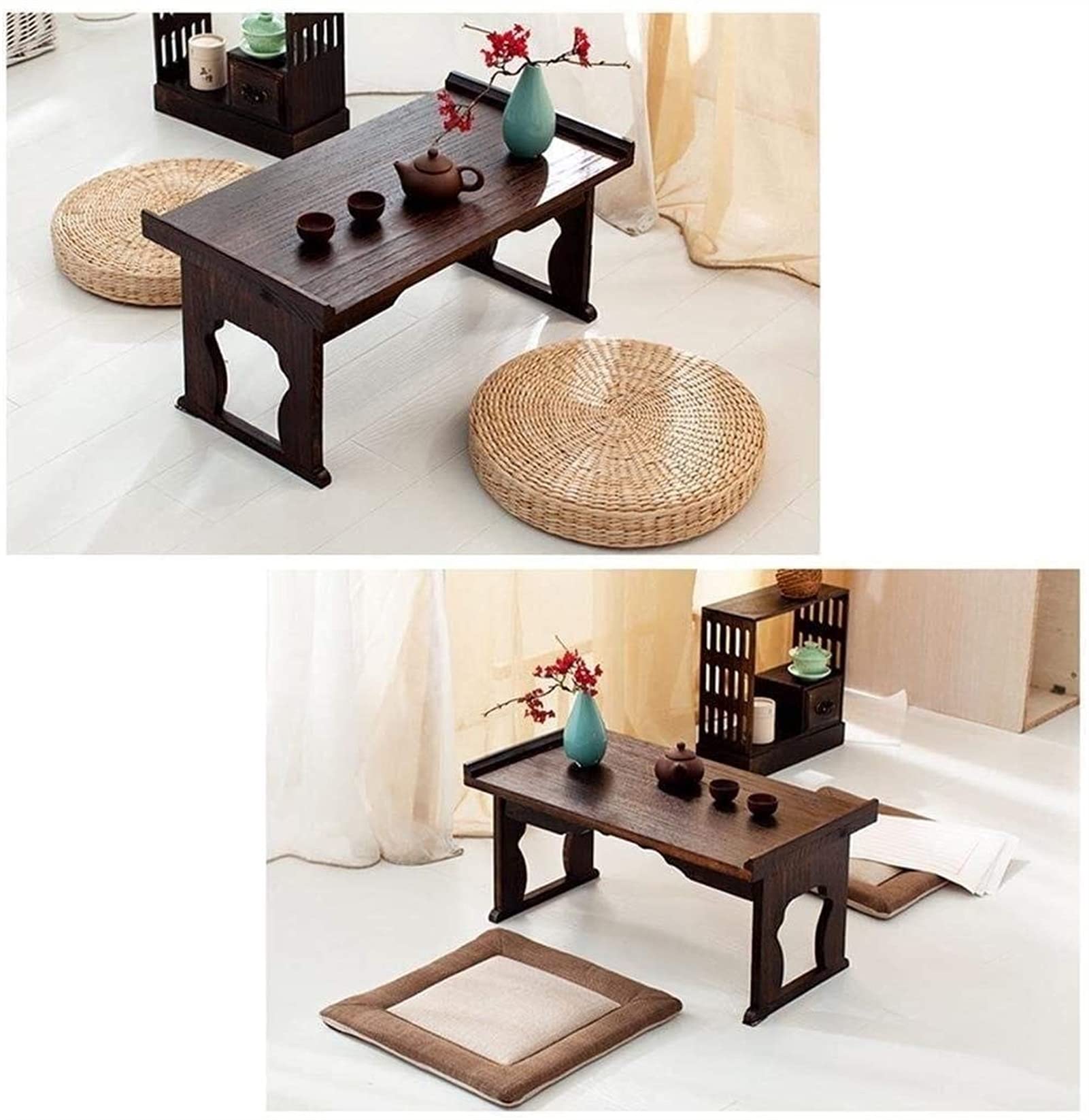 Japanese Style Low Coffee Table - Wood Folding Table Desk for Living Room, Small Platform Table with Windows Design | Perfect for Small Spaces, Tea Ceremonies & Modern Home Decor