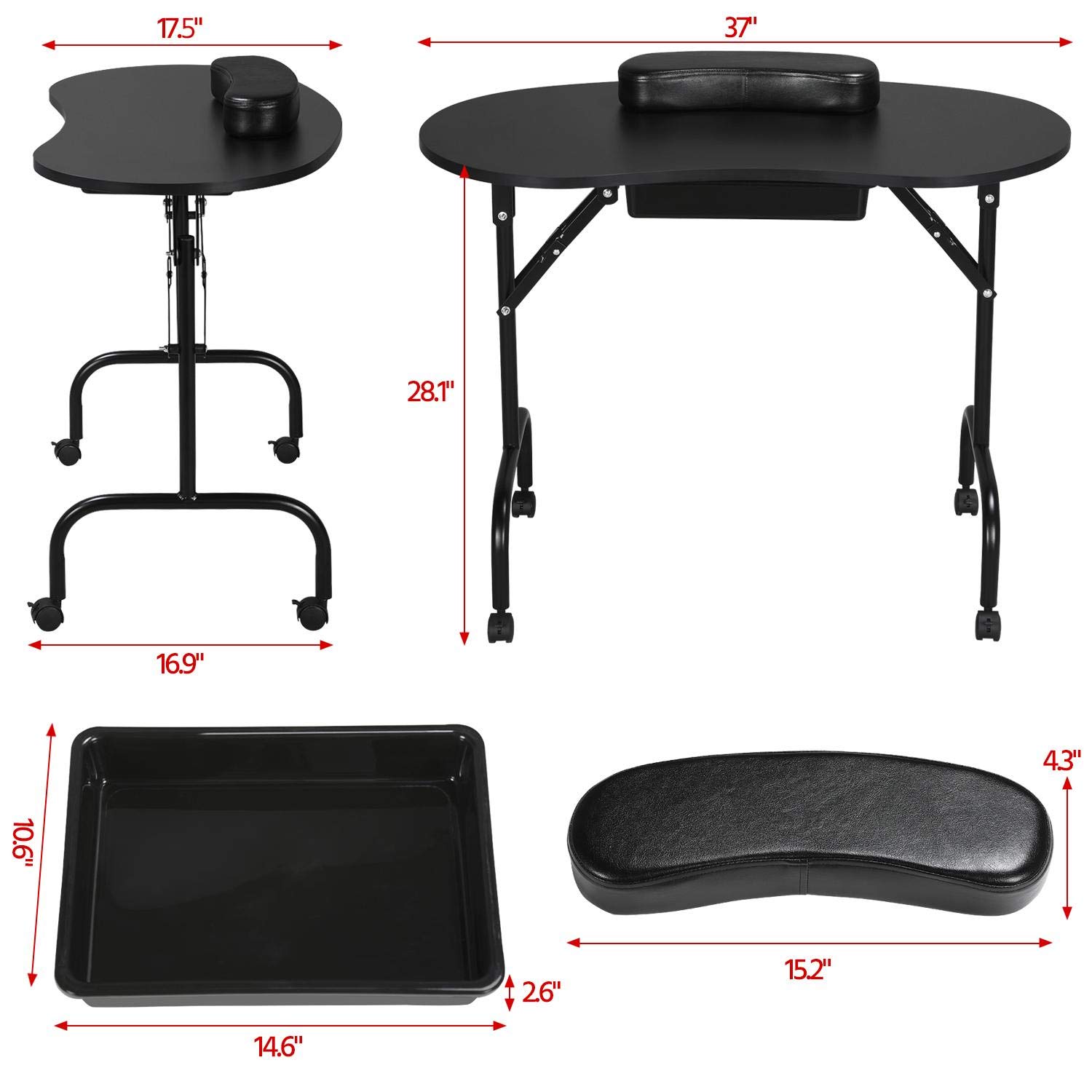Yaheetech Professional Folding Manicure Table & Salon Stool Set - Adjustable Nail Technician Desk with Rolling Swivel Chair & Carrying Bag - Portable Beauty Station for Home & Salon Use - Perfect for Nail Art, Pedicures & Spa Services