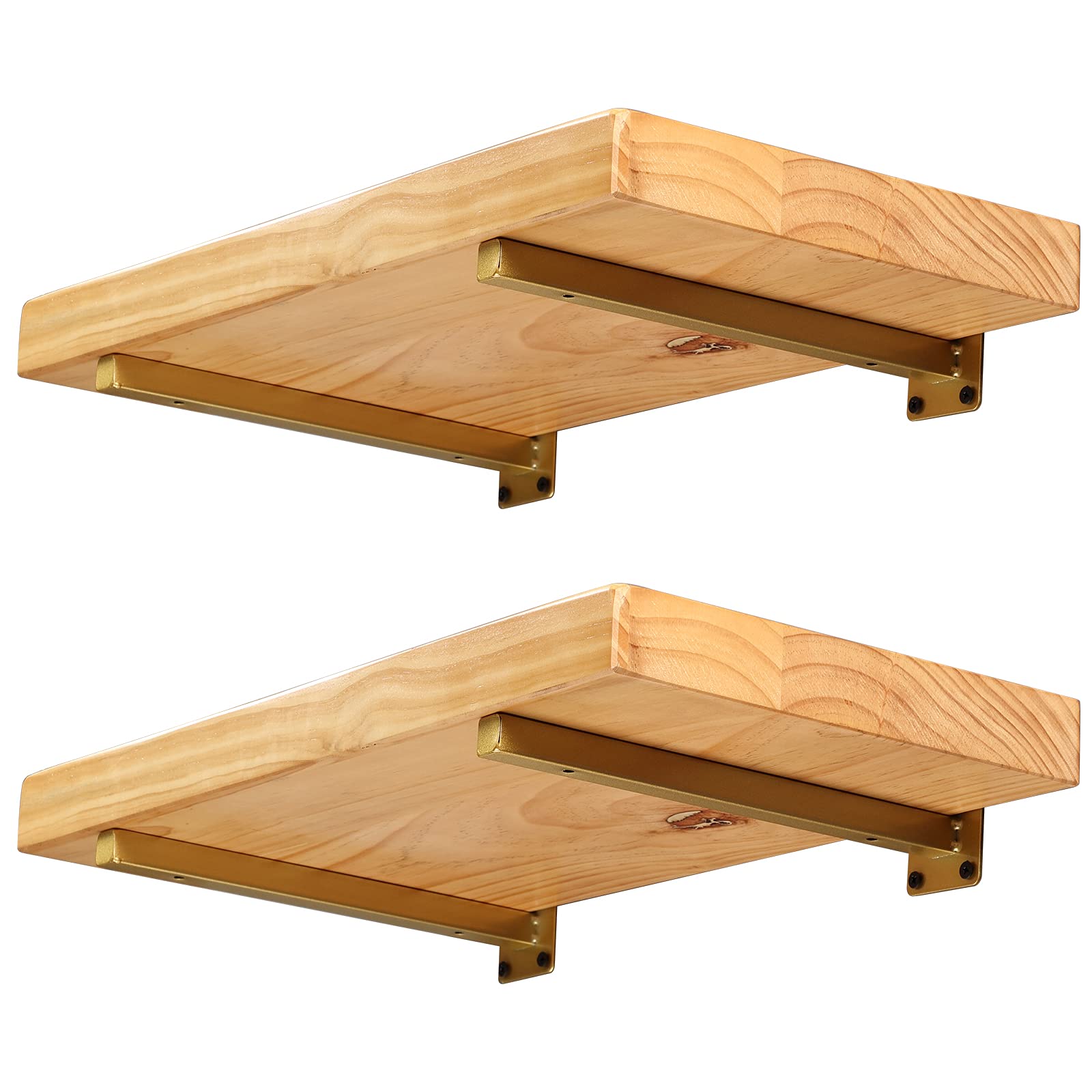8 Inch Heavy Duty Golden Shelf Brackets - Set of 4, Decorative Industrial Metal Floating Shelving Brackets for Wall Mounted Shelves | Perfect for Home Office, Kitchen, Bathroom & Living Room Storage Solutions