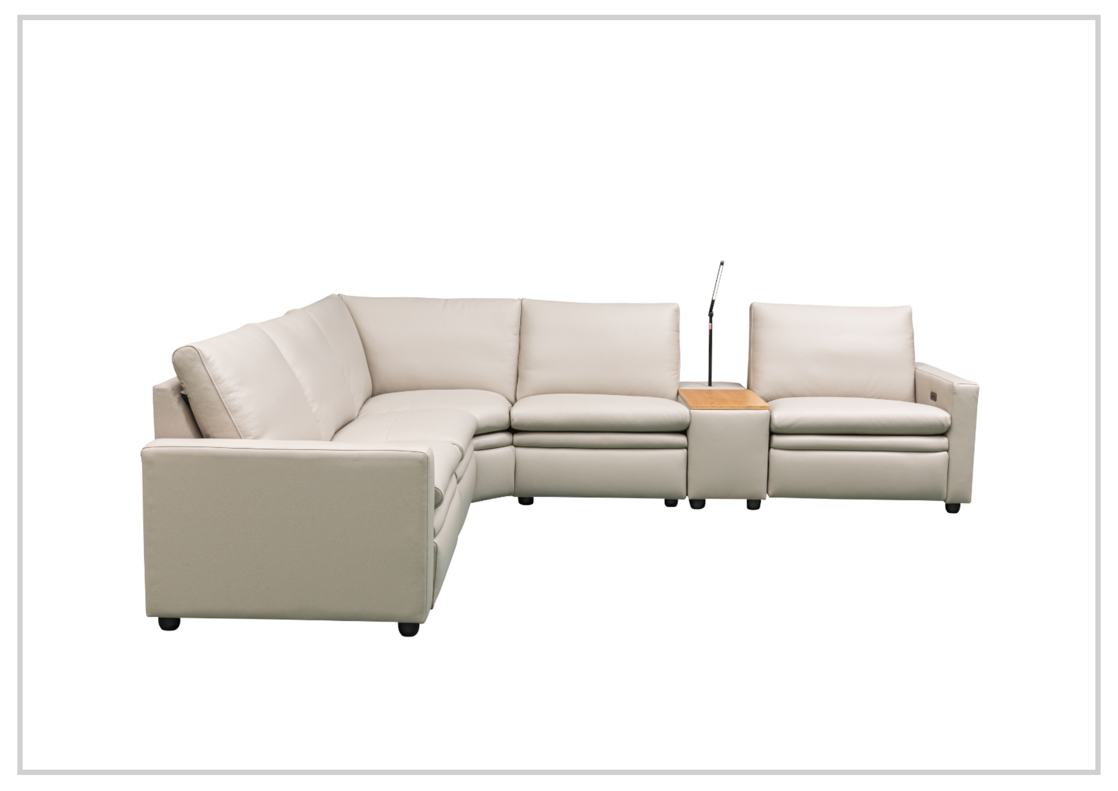 Klaussner Roma 6-Piece Beige Leather Power Reclining Sectional Sofa Set with USB Chargers - Modern Living Room Furniture for Home Theater & Family Gatherings