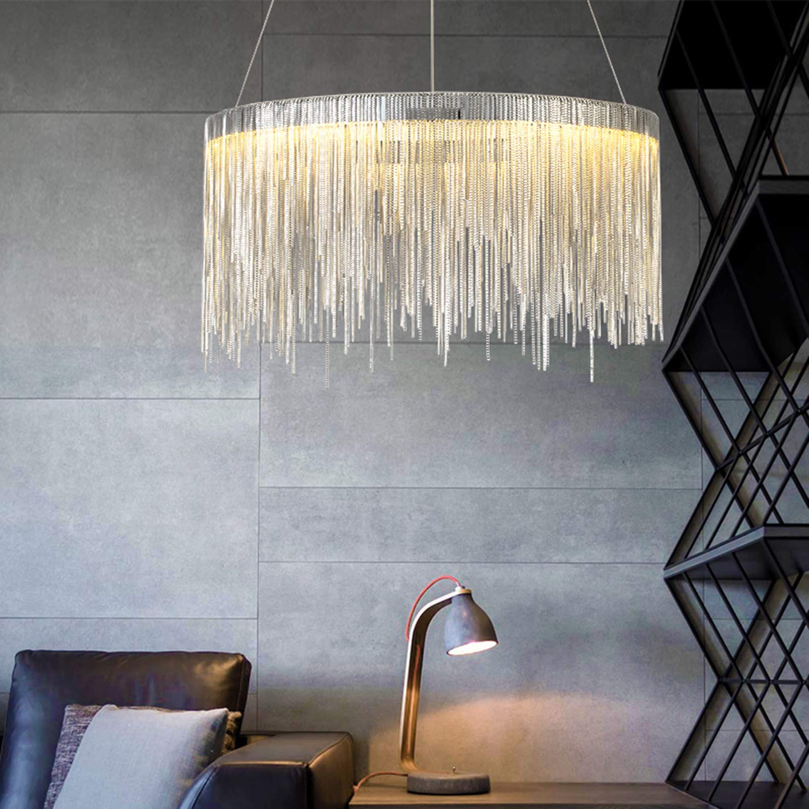 20 Inch Modern Tassel Ceiling Chandelier - Nordic Style LED Hanging Light Fixture with Creative Design for Living Room, Bedroom, Dining Room, Restaurant - Perfect Over Table, Foyer or Entryway with Decorative Suspension Lighting & LED Strip for Warm Ambiance