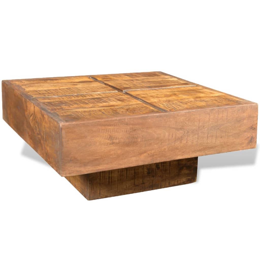 Brown Square Solid Mango Wood Coffee Table - Rustic Modern Living Room Furniture for Home Decor & Small Space
