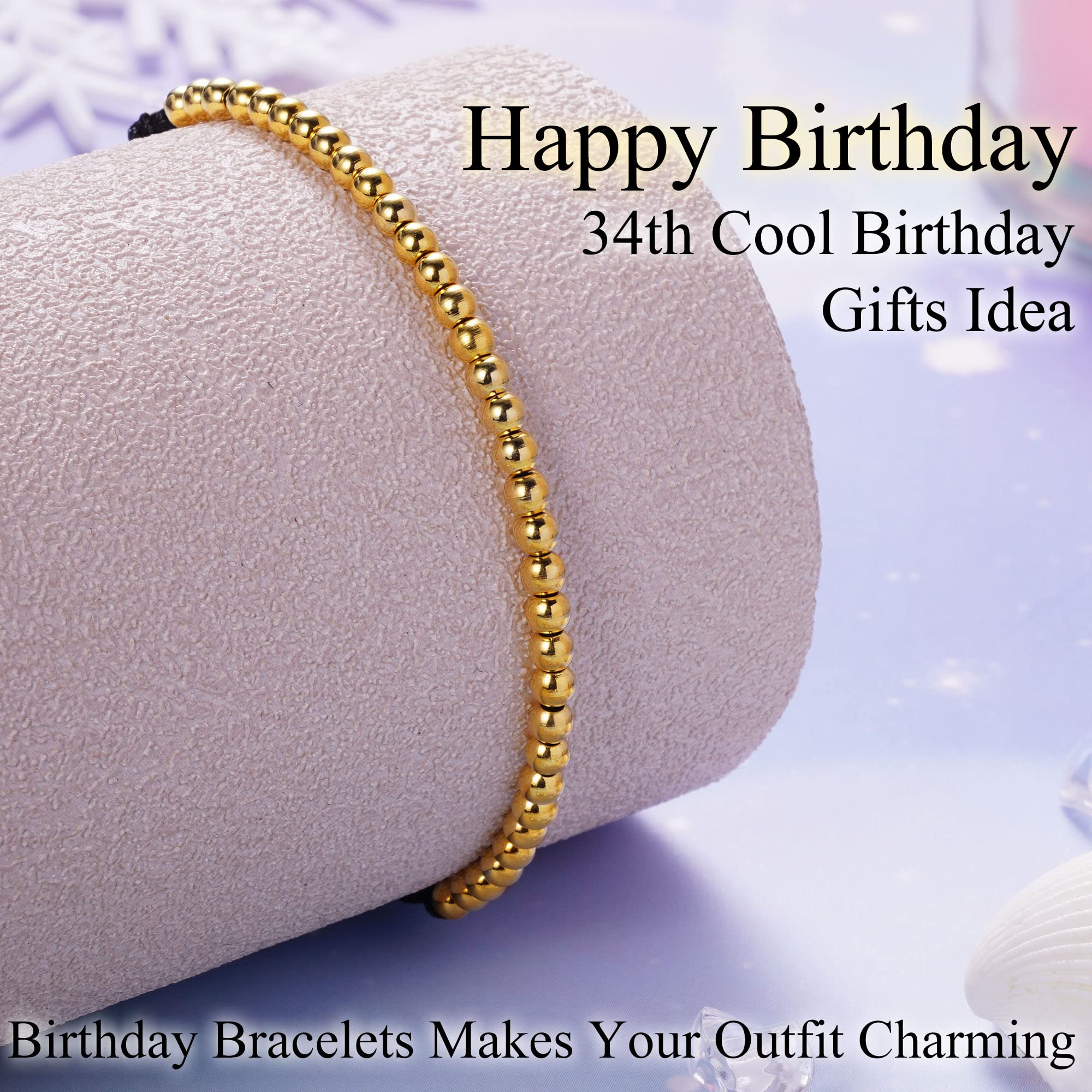 Adjustable Birthday Bracelets for Women - Silver, Gold & Rose Gold Beaded Jewelry Gifts for Teen Girls, Daughter, Girlfriend, Wife, Sister & Best Friend - Perfect for Christmas, Birthdays & Special Occasions | Elegant Link Strand Bracelet for Everyday Wear & Celebrations (Fits Ages 14-35)