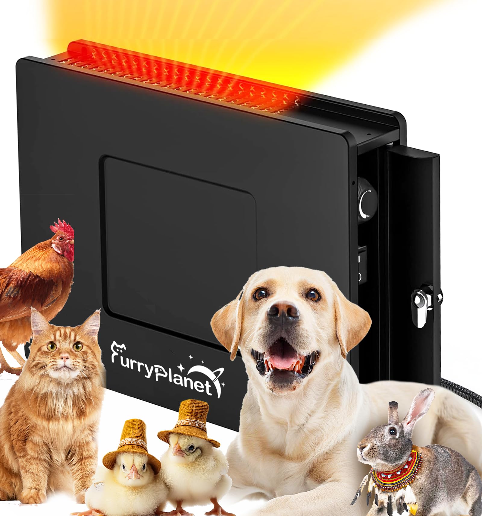 400W Outdoor Dog House Heater with Thermostat & Overheat Protection - Adjustable Temperature Knob, 6.5FT Chew-Proof Cord - Perfect for Winter Dog Kennels, Chicken Coops, Cat & Rabbit Hutches - Keep Pets Warm in Cold Weather