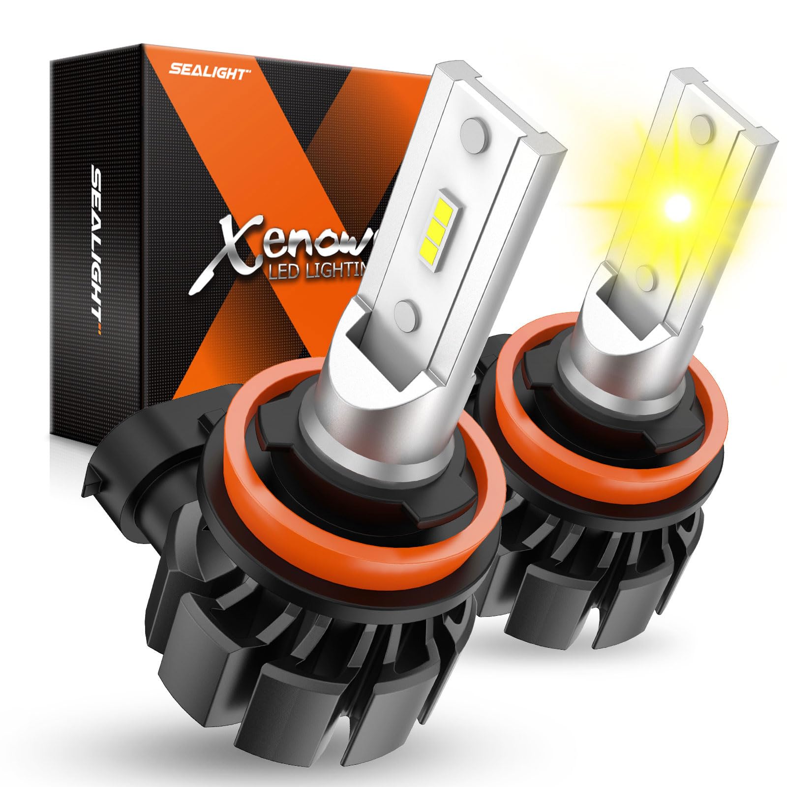 SEALIGHT H8 H16 H11 LED Fog Light Bulbs 3000K Yellow - 400% Brighter H11 LED Bulb, Amber Fog Lamps with Strong Penetration - Compatible with H9 H8 Fog Lights for Cars & Trucks - Plug and Play (Pack of 2) - Perfect for Off-Roading, Foggy Conditions & Night Driving
