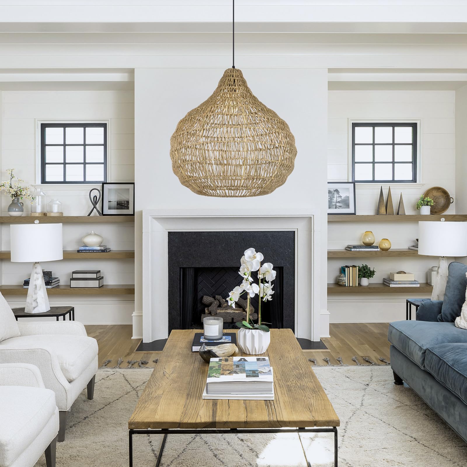 Arturesthome Rattan Pendant Lights - Natural Woven Wicker Chandelier Boho Basket Lighting Fixture for Kitchen Island, Dining Room & Bedroom | Farmhouse & Coastal Decor Hanging Lamp