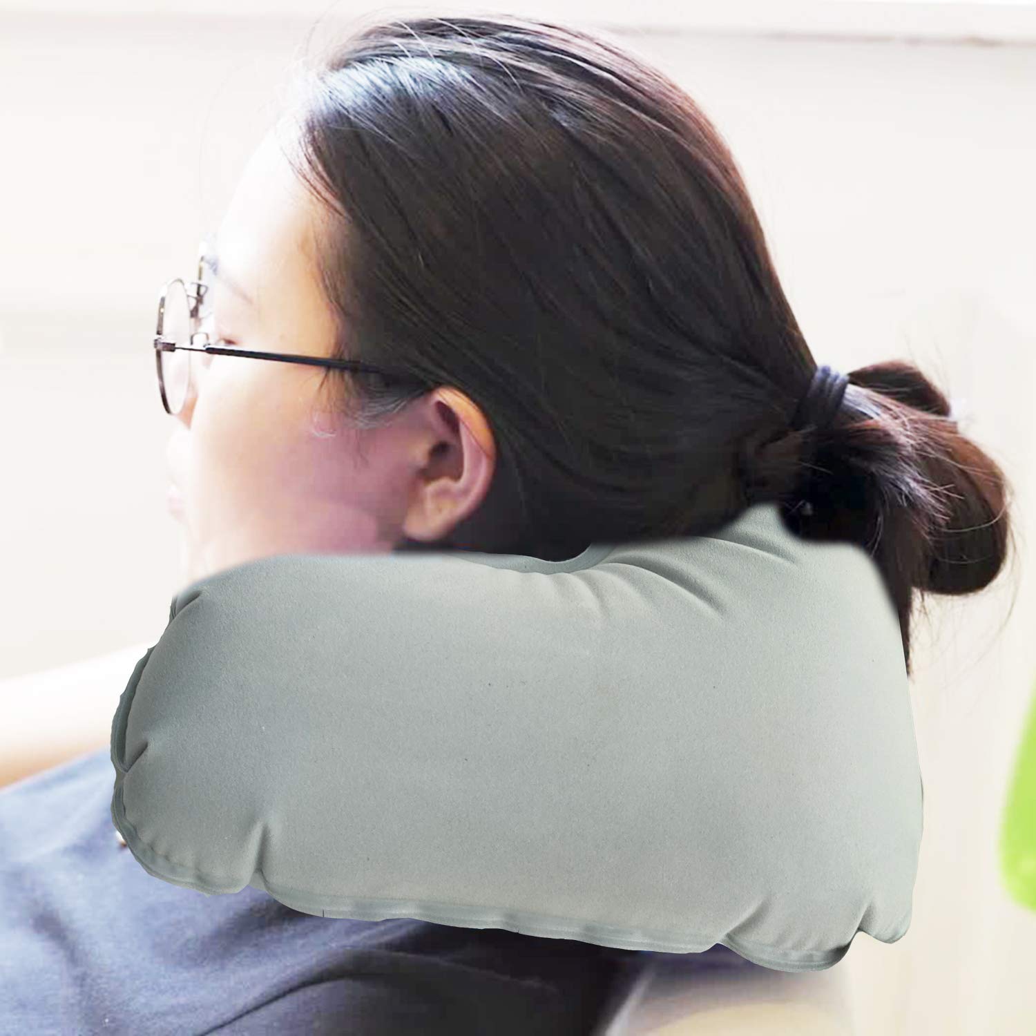 2 Pack U-Shaped Inflatable Travel Neck Pillow - Soft Flocked Fabric Air Pillow for Airplane, Car & Home Use - Compact Lightweight Neck Support for Head, Neck & Lumbar Pain Relief - Perfect for Long Flights, Road Trips & Office Naps