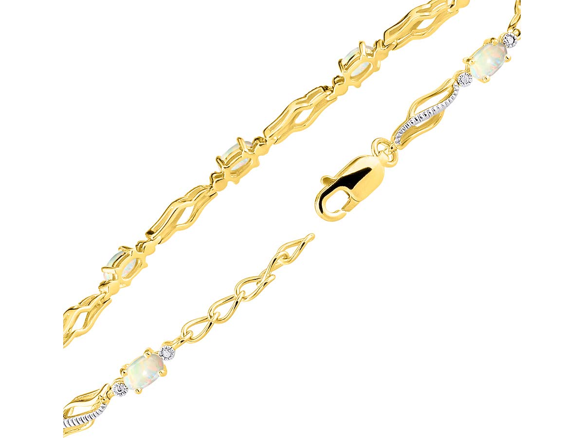 Rylos Women's Yellow Gold Plated Silver Serenity Wave Tennis Bracelet with Gemstones & Diamonds - Adjustable 7