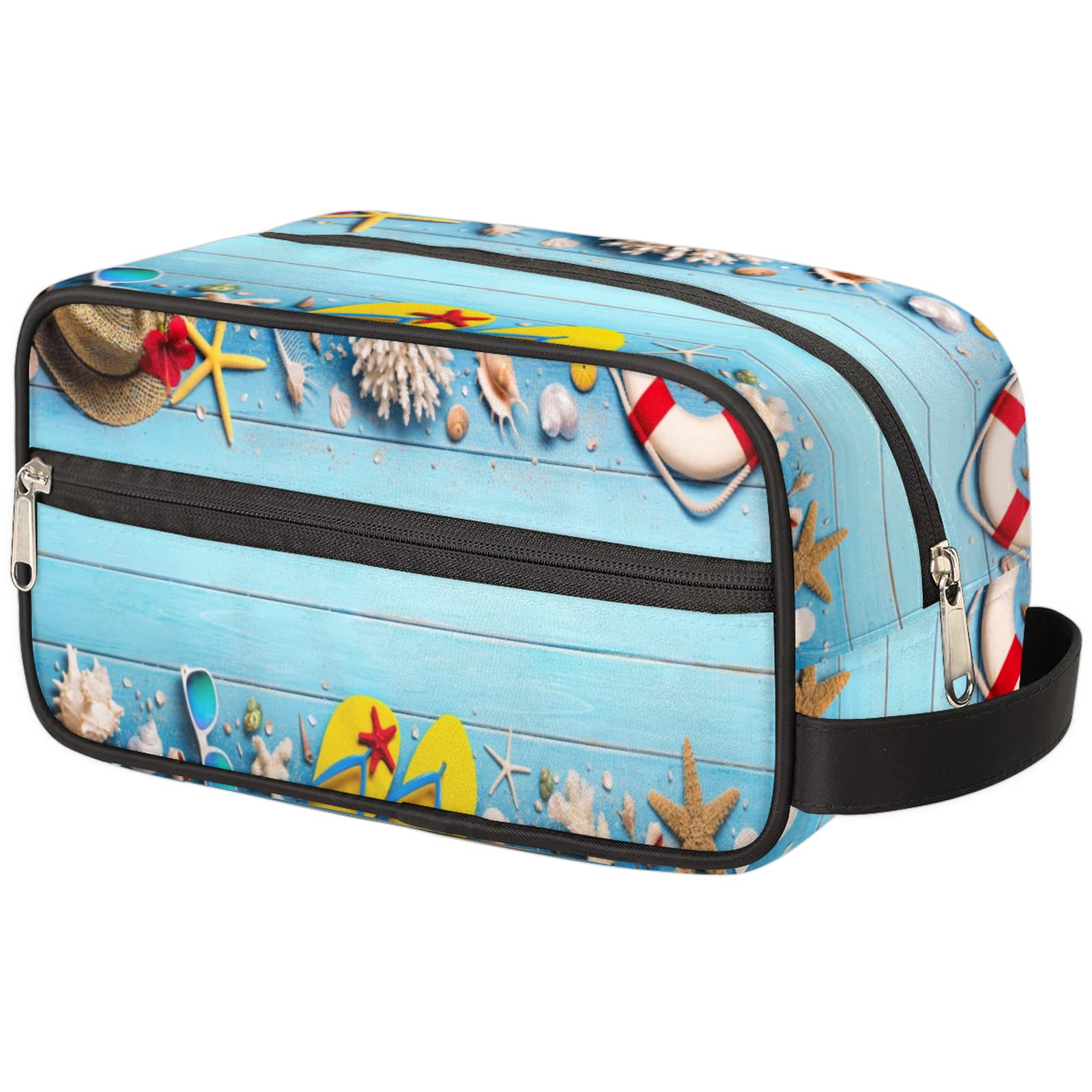 Pardick Waterproof Travel Toiletry Bag for Women & Men - Large Capacity Cosmetic Organizer, Makeup & Shaving Kit - Lightweight Beach Wood Theme Dopp Kit for Vacation, Camping & Gym Essentials