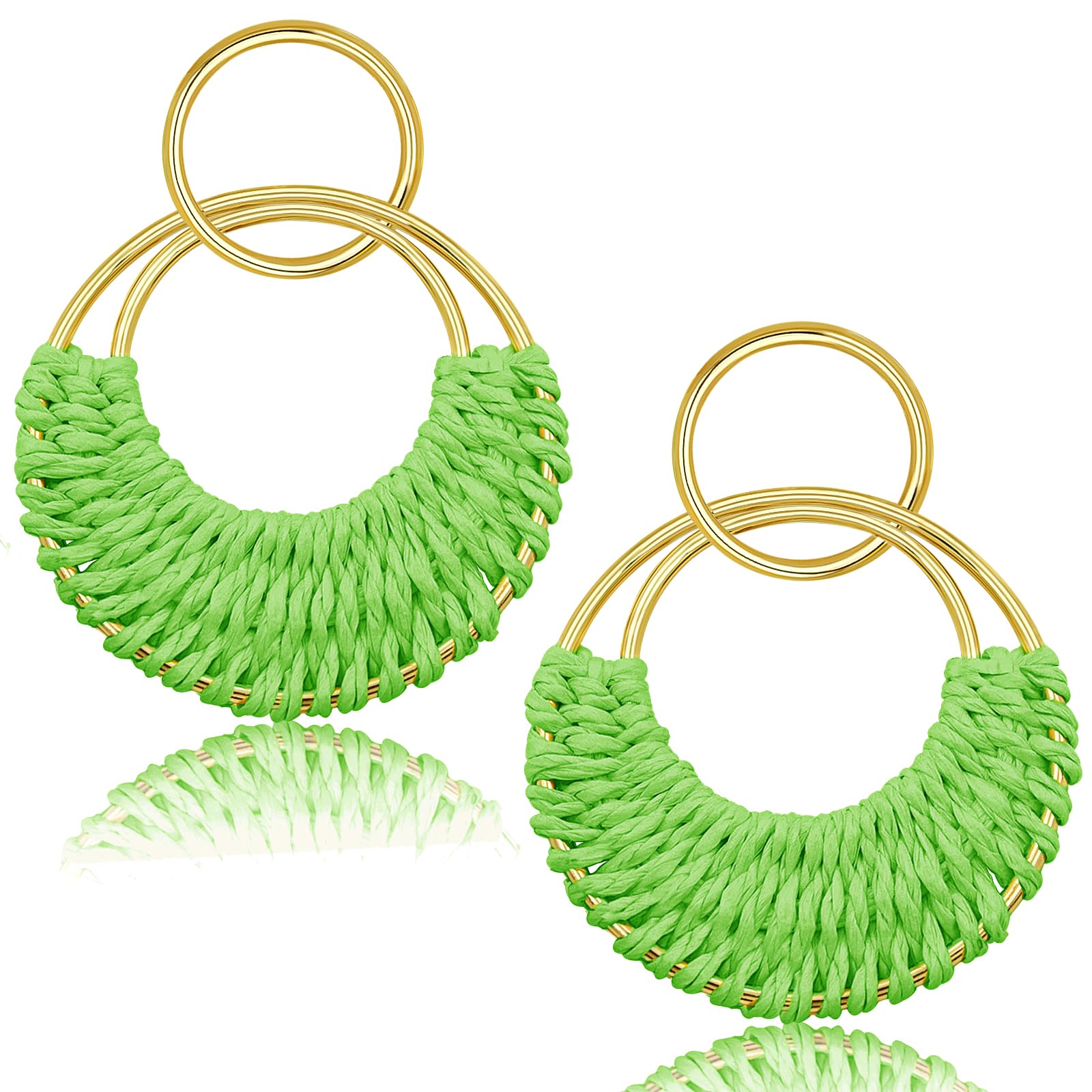 Handmade Raffia Rattan Boho Earrings for Women - Lightweight Straw Wicker Braided Hoop Dangle Earrings, Summer Beach Statement Jewelry Gifts for Her | Perfect for Vacation, Festival, and Boho Chic Outfits