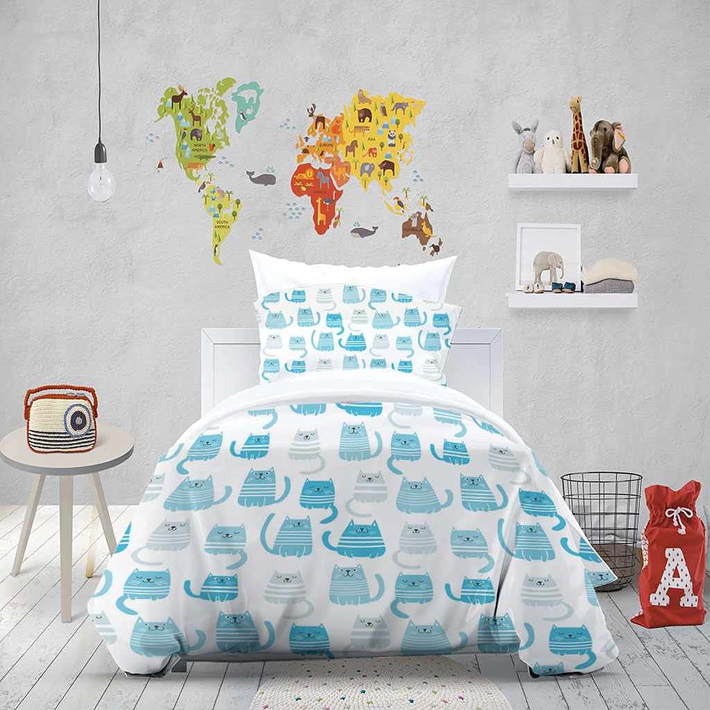 Premium Queen Duvet Cover Set 90x90 Inches - Soft Microfiber Blue Animal Kitten Print Bedding with Zipper Closure & Corner Ties, Includes 2 Pillow Shams | Modern Home Decor for Cozy Bedroom & Guest Room