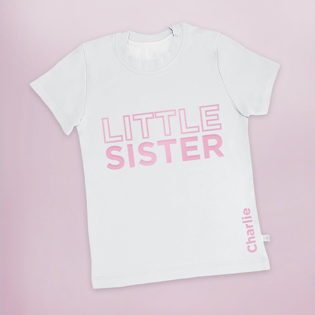 Custom Little Sister T-Shirt - Short Sleeve Cotton Tee for Kids & Toddlers - Perfect for Sibling Matching, Family Photos & Birthday Gifts