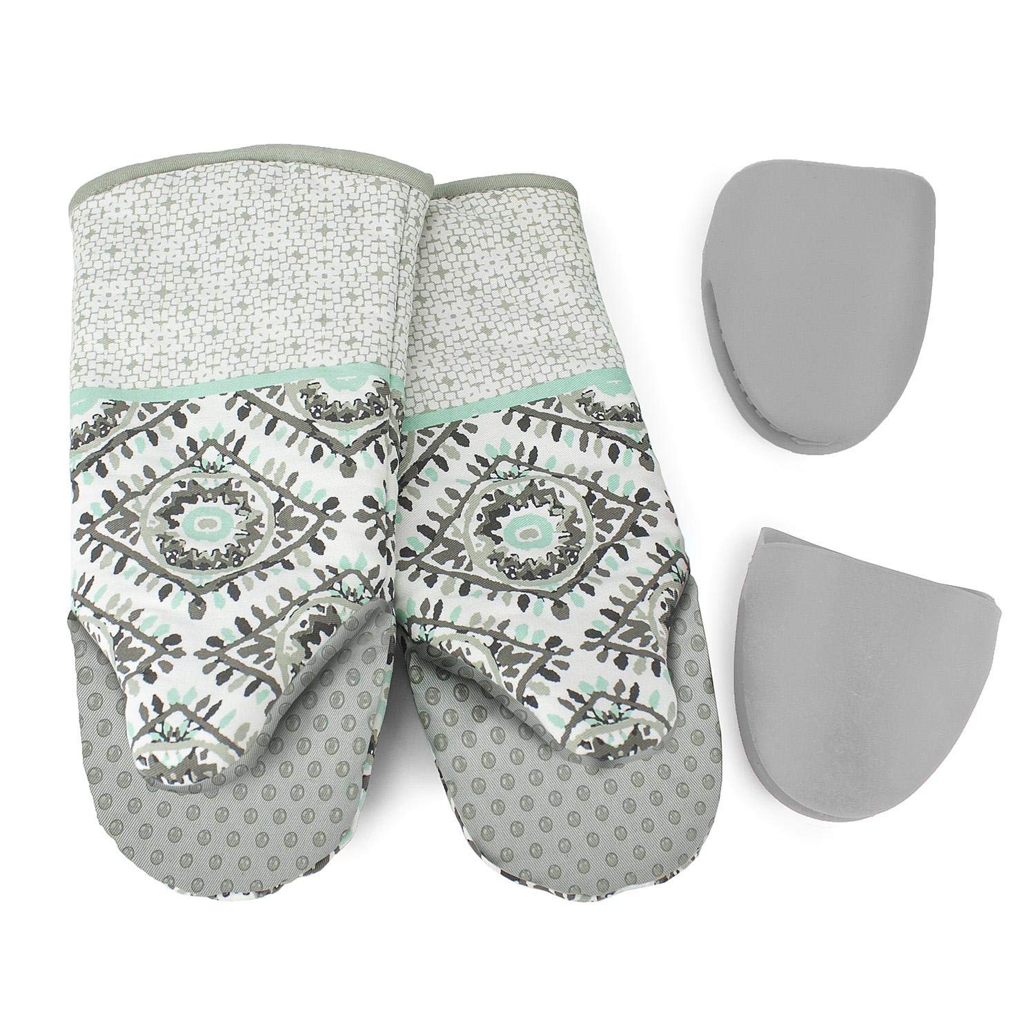 Cuisinart 4-Piece Oven Mitt Set with Mini Silicone Mitts - Heat Resistant Kitchen Gloves for Baking, Grilling & Cooking (Grey) - Perfect for Thanksgiving, BBQ & Holiday Meal Prep
