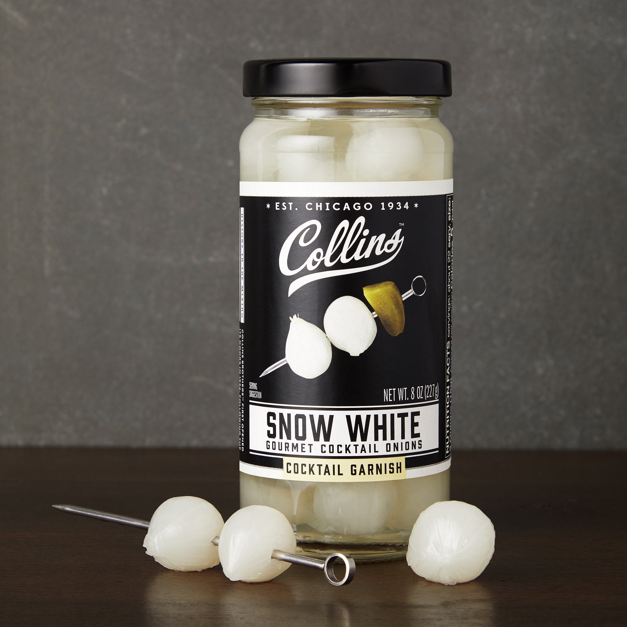 Snow White Cocktail Onions 8 oz - Premium Pickled Pearl Onions for Martinis, Bloody Mary & Cocktail Garnish - Perfect for Home Bars & Party Drink Decorations