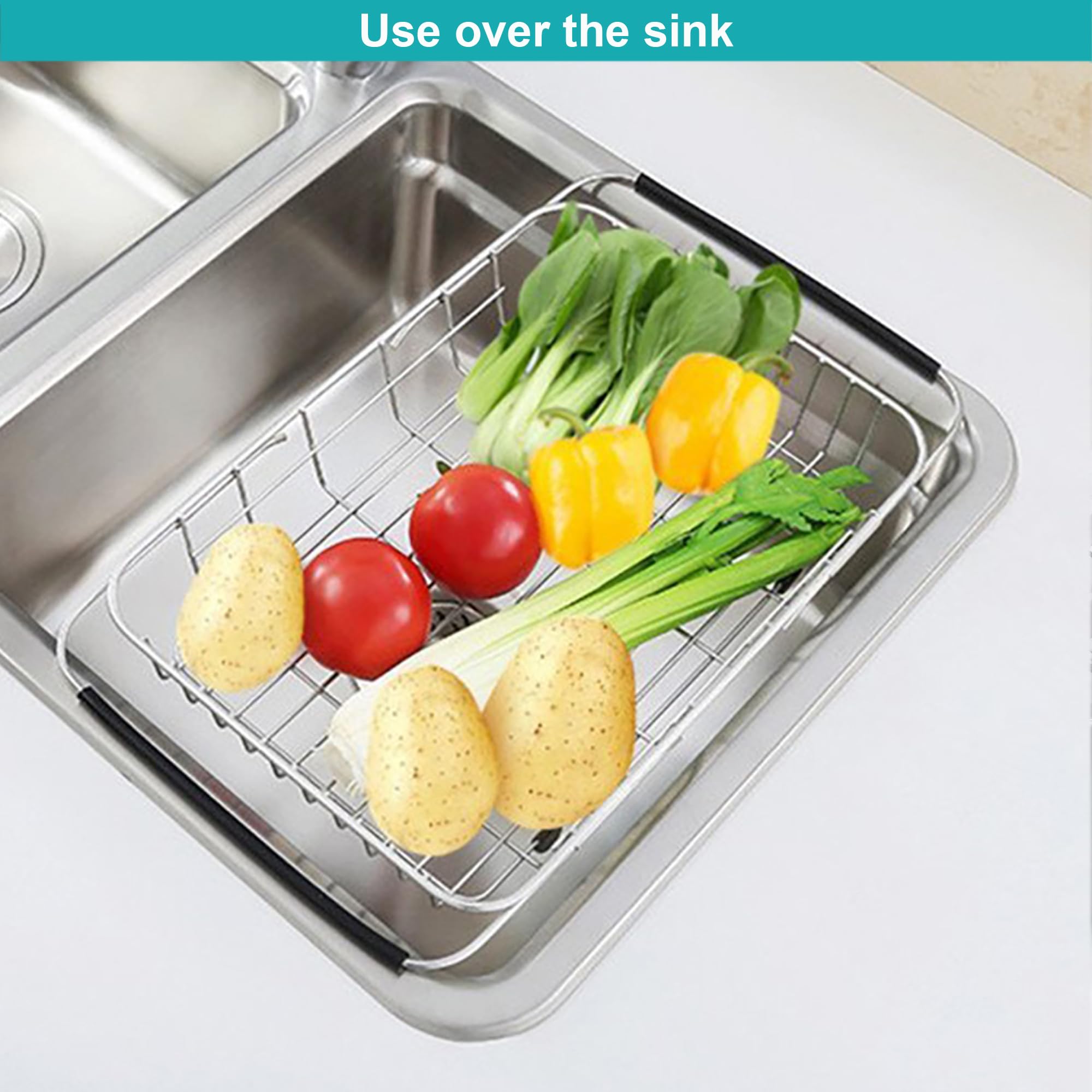 Expandable Stainless Steel Dish Drying Rack - Over The Sink or Countertop Space-Saving Kitchen Organizer with Utensil Holder & Cutlery Tray | Rustproof, Durable for Daily Dishwashing & Drying Needs