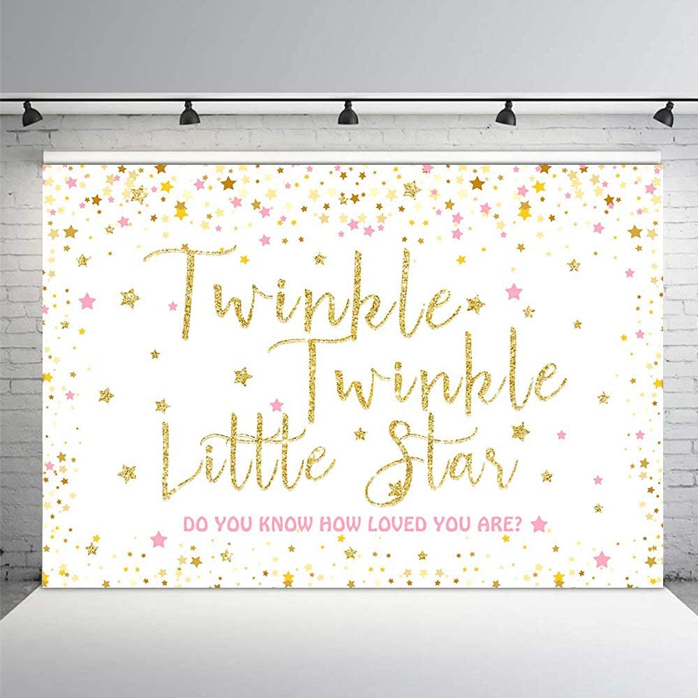 MEHOFOTO Pink & Gold Twinkle Star Baby Shower Backdrop - 7x5ft Glitter Photography Background for Girls Birthday Party, Dessert Table Decor | Perfect for Newborn Photos, First Birthday Celebrations & Princess Theme Events