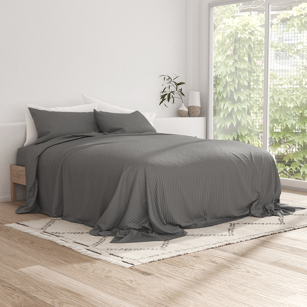 Premium Striped Embossed 4-Piece Queen Sheet Set - Soft Bedding for Comfortable Sleep - Perfect for Master Bedroom, Guest Room & Dormitory